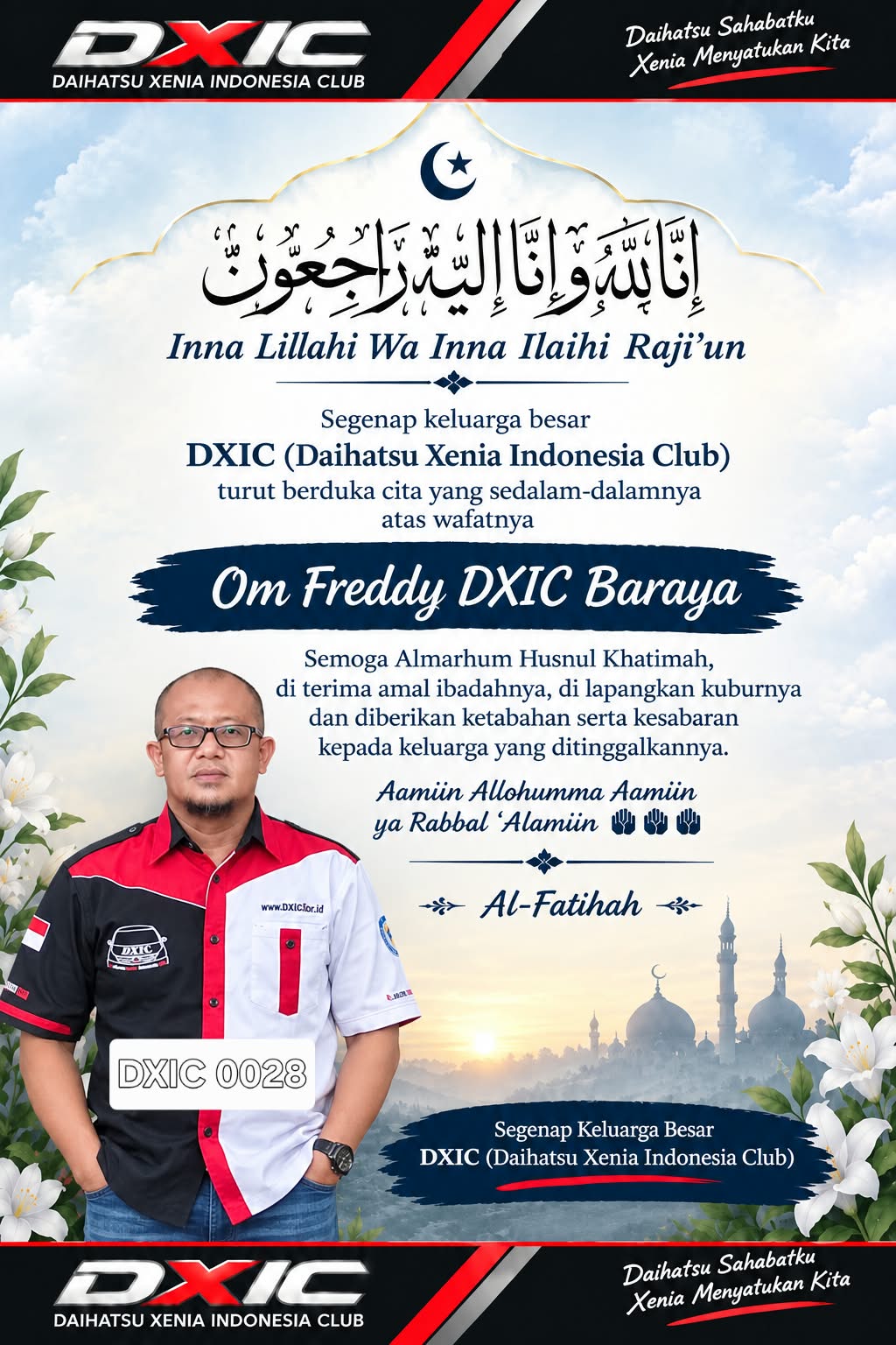 Keluarga Besar DXIC Berduka Atas Wafatnya Om Freddy Satrio, Sosok Berjasa Pembawa Harmoni Komunitas