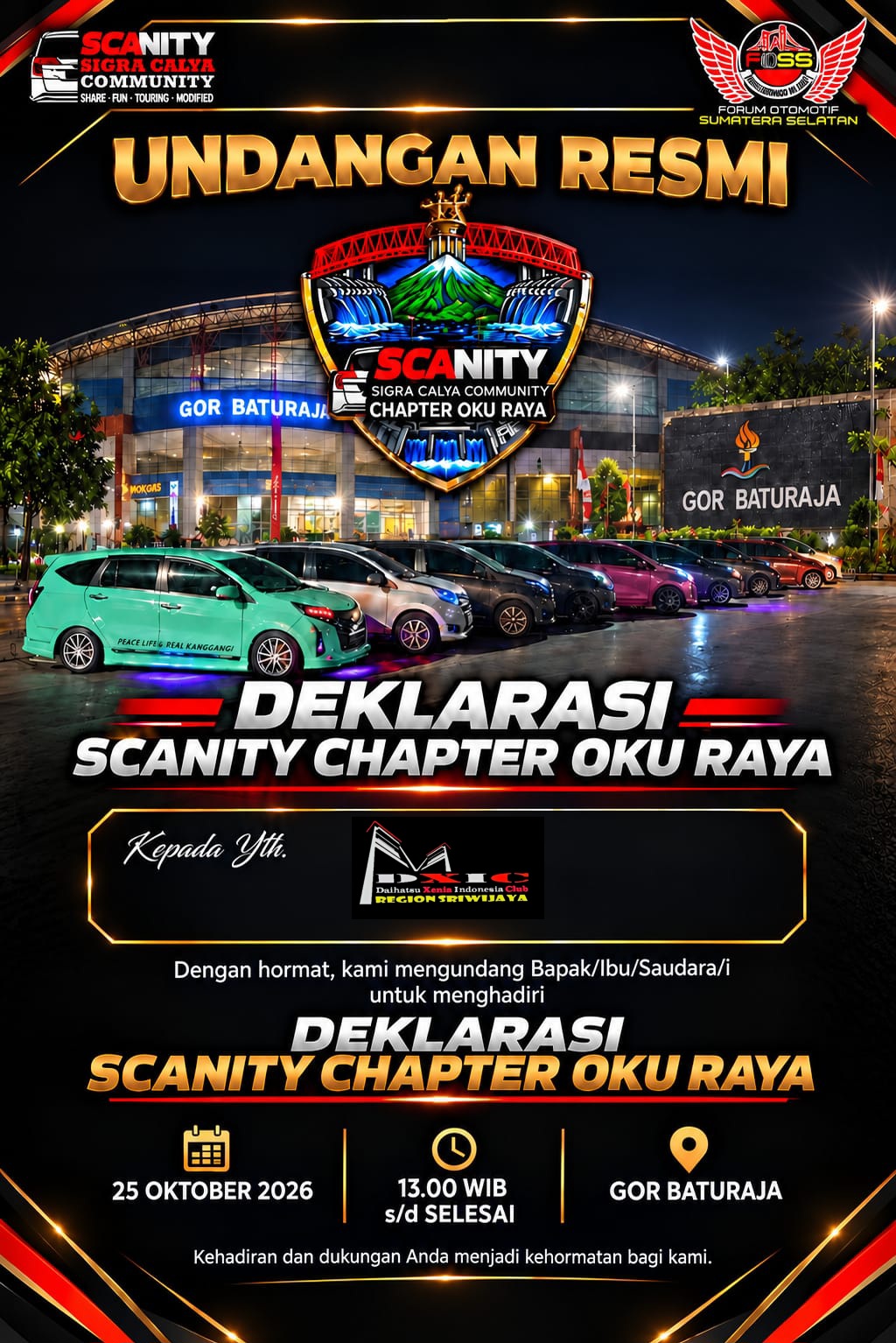 Kami dari *DXIC SUMSEL SRIWIJAYA* turut berbangga dan berbahagia, Selamat bergabung di keluarga besar otomotif Indonesia.
